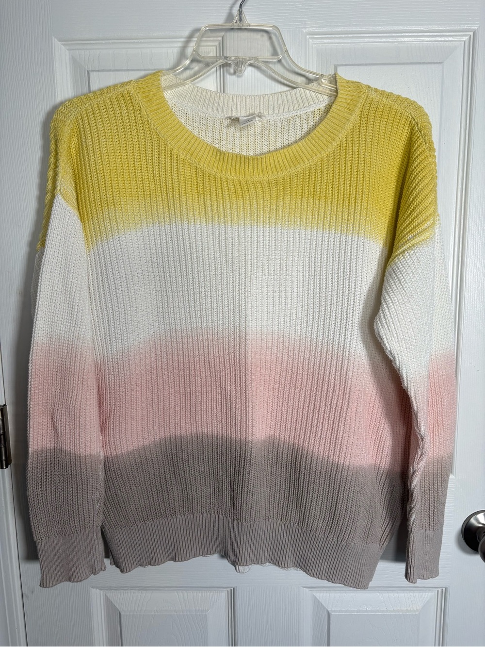 LOFT Crewneck Sweater in Yellow, White, Pink, and Taupe